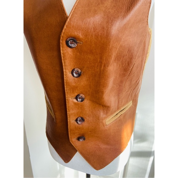 70s Brown Leather Western Wear/Hippie/Suit Vest by Cordovan Montreal - Picture 6 of 9